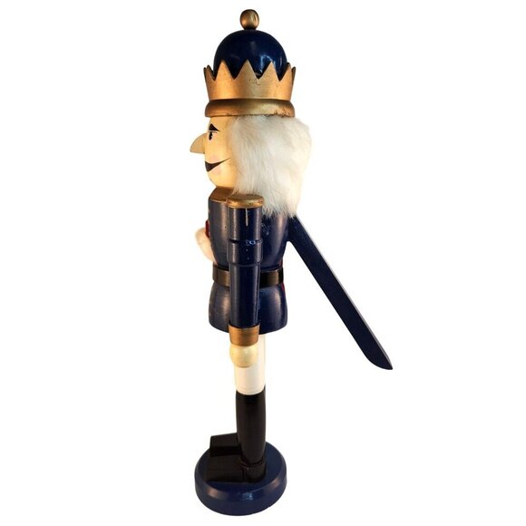 Gottschalks Wooden Blue & Gold Nutcracker King Figurine 20" Tall With Crown - Picture 2 of 13